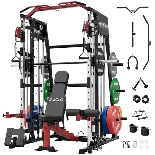 Mikolo Smith Machine 2200lbs Squat Rack with Lat Pulldown & Cable Crossover E219