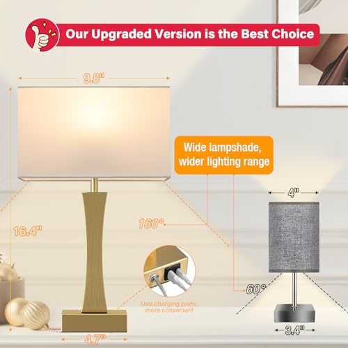 3 Way Dimmable Bedside Lamp Set of 2 with USB Ports C63781