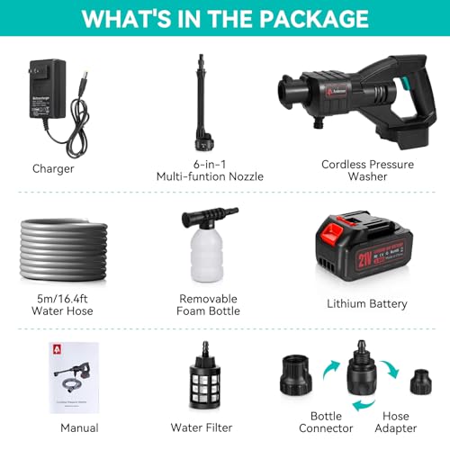 Cordless Pressure Washer 800PSI 1.5GPM with 6-in-1 Nozzle Y623372