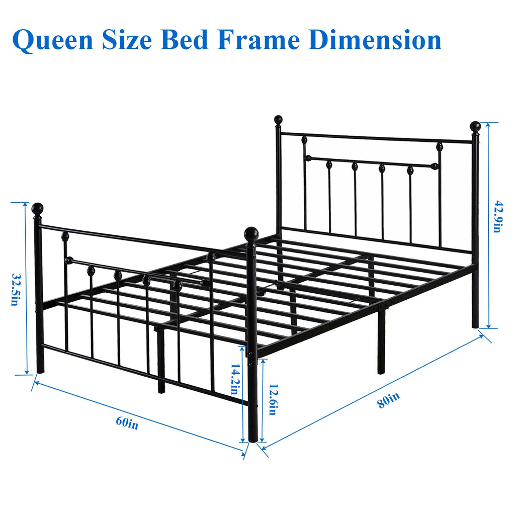VECELO Queen Size Metal Bed Frame with Headboard and Footboard I839797