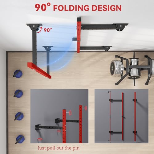 Soozier Wall Mounted Folding Squat Rack with Pull Up Bar, 1000 lbs Capacity, Red Z8827