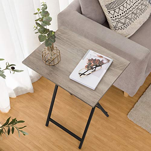 HOOBRO Folding TV Tray Tables, Set of 2, Marble and Gold C48497