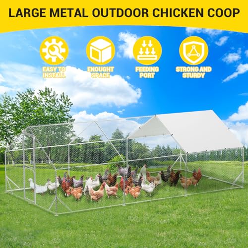 Large Metal Chicken Coop with Run Walk-in Poultry Cage Outdoor Backyard Farm I98427