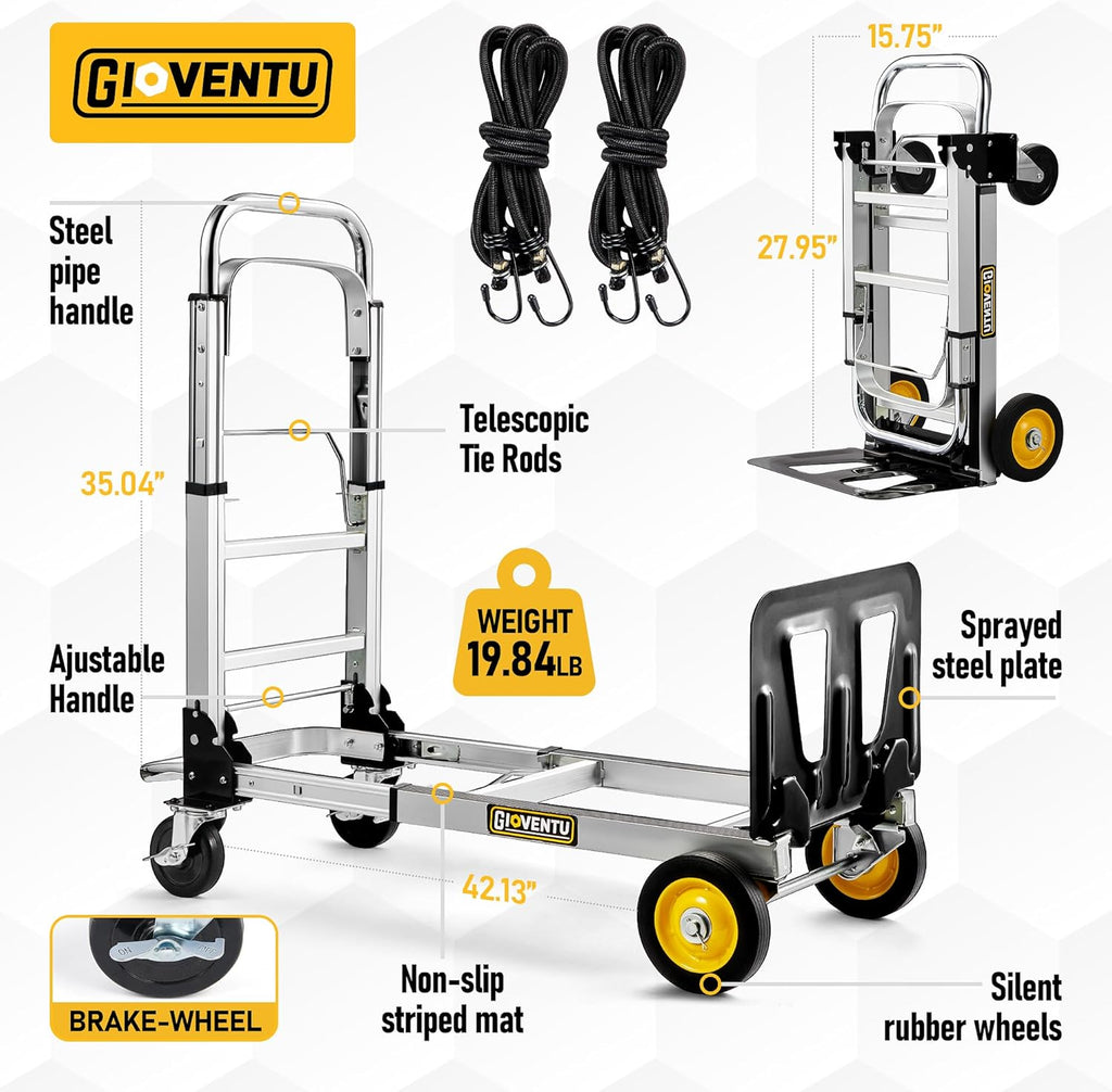 Upgraded 3 in 1 Convertible Hand Truck Dolly, 440 lb Capacity Folding Aluminum Cart M8560