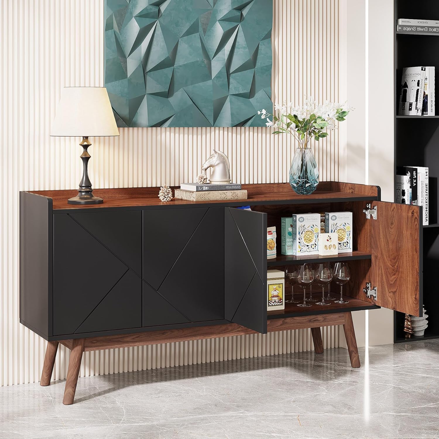 Tribesigns Sideboard Buffet Cabinet with Storage 55", Black P5380