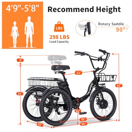 Electric Tricycle 20" Folding 350W Step-Thru for Adults with Removable Battery J2379