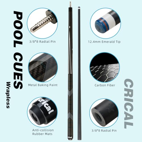 CRICAL Carbon Fiber Pool Cue Stick 58" with 12.5mm Tip J317692
