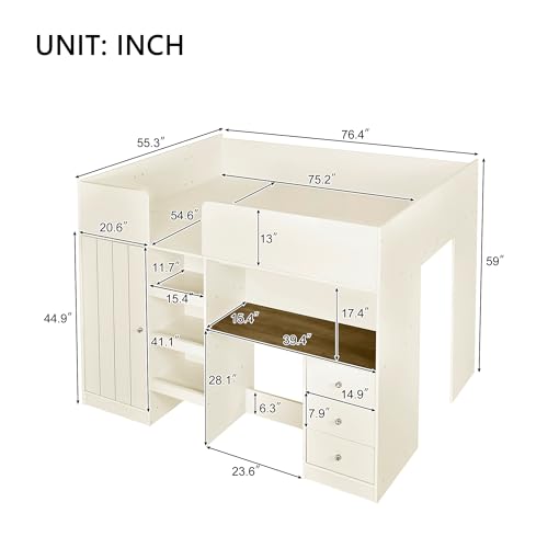 Harper & Bright Designs Full Loft Bed with Desk and Storage, Gray K73009