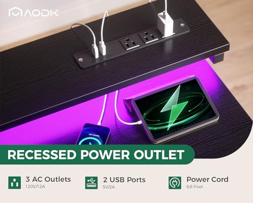 AODK Gaming Desk with LED Lights & Power Outlet, 40 Inch, Black T67329