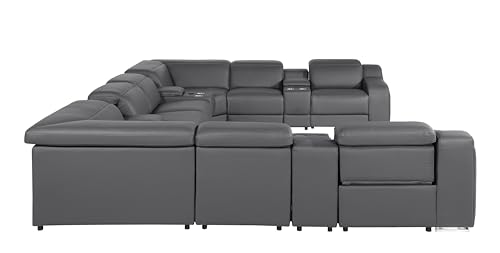 Ibero 12-Piece Italian Leather Sectional Sofa Set with 4 Recliners, Light Gray E5124