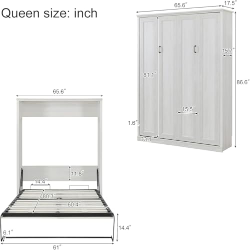 MERITLINE Queen Murphy Bed with Storage Bookcase and Charging Station E996