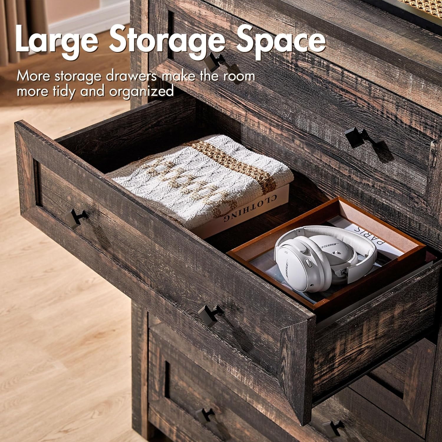Amerlife 5 Drawers Dresser for Bedroom, Dark Oak A540261