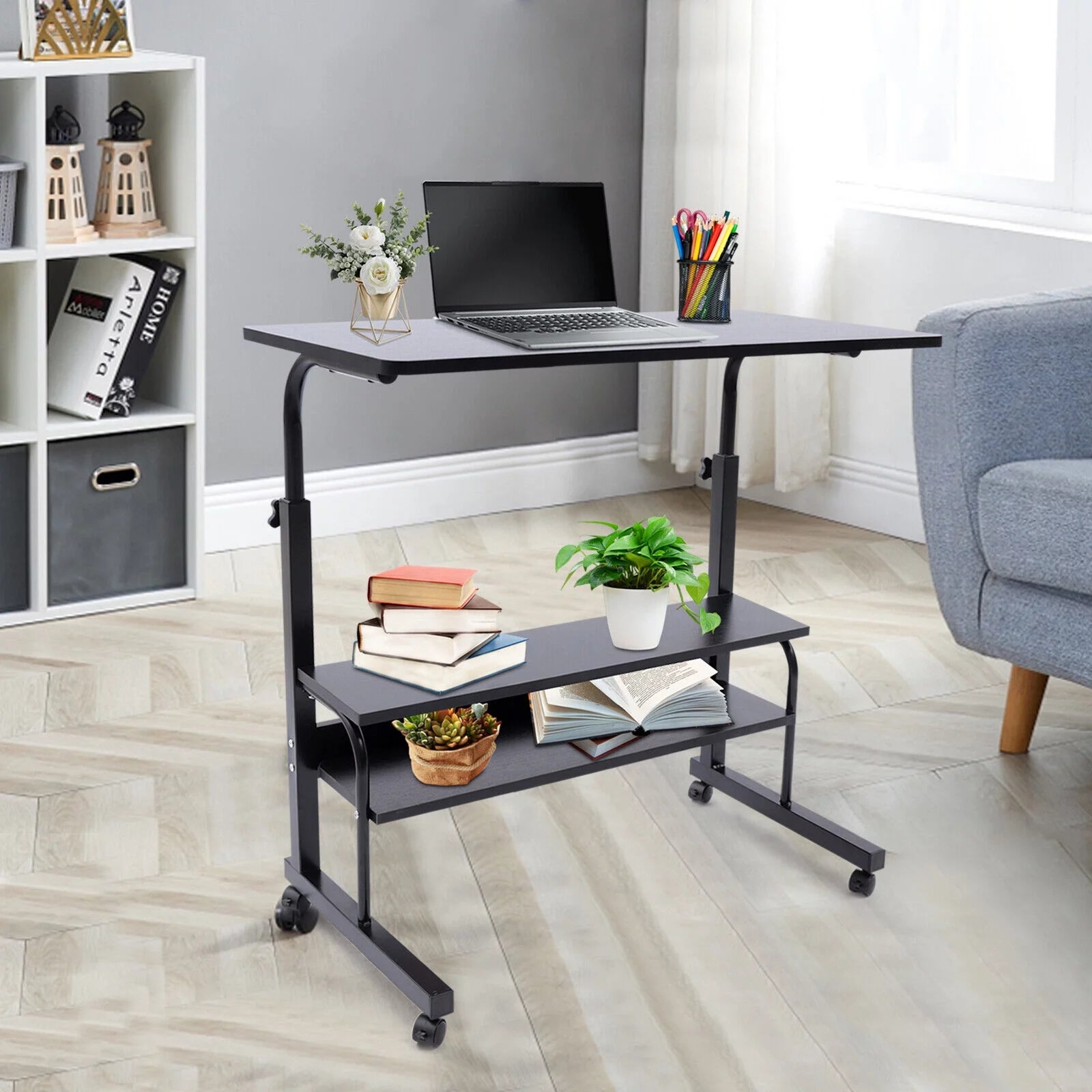 TFCFL Adjustable Height Desk ,double layer Laptop Desk Overbed Table Stand with Wheels