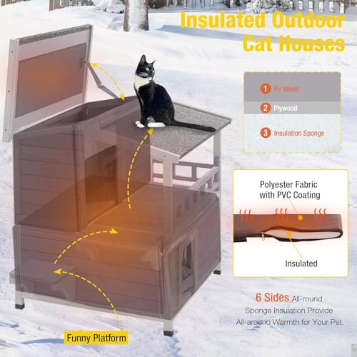 Aivituvin Cat House Indoor 2 Story Feral Cat Shelter for Winter Outdoor Large B645914