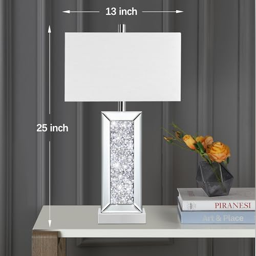 Modern Table Lamp Set of 2, Touch Control, Silver Crystal Bedside Lamp with USB Ports I576