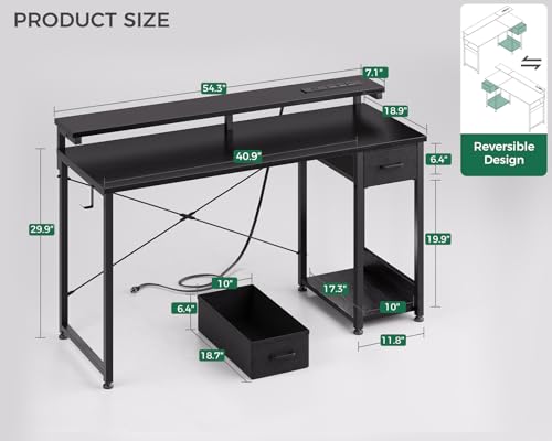 AODK Gaming Desk with LED Lights & Power Outlet, 40 Inch, Black T67329