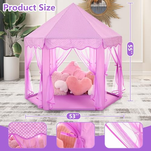 Monobeach Princess Tent Girls Large Playhouse with Star Lights L847553