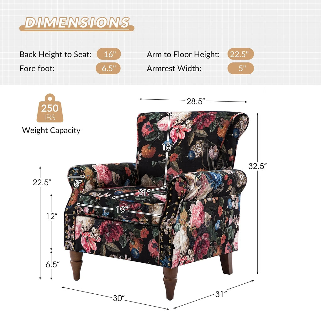 HULALA HOME Avelina Nailhead Trim Accent Armchair with Rolled Arms Black Z73504