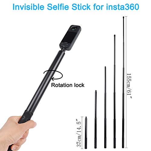 PellKing Motorcycle Handlebar Clamp Mount & 61" Invisible Selfie Stick for Insta360 Cameras U854