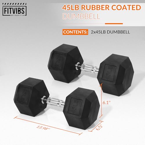 Rubber Encased Hex Dumbbell Set of 2, Anti-Slip Cast Iron Grip, 5-50 LBS H4990