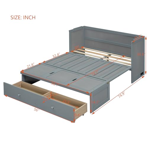 Queen Size Murphy Bed with Drawers and Charging Station, Espresso O1227