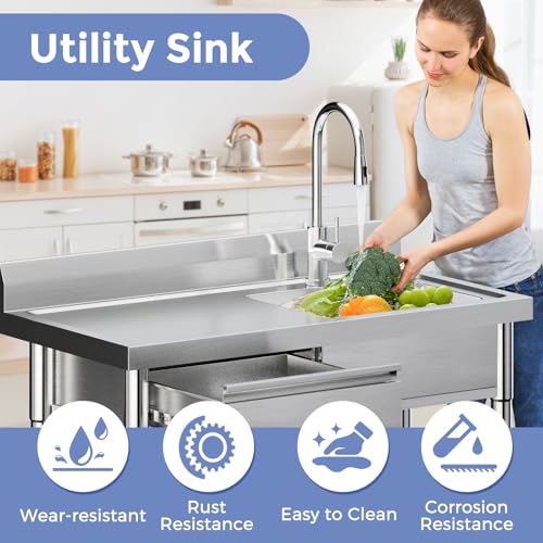 Utility Freestanding Kitchen Sink with Drawer, Stainless Steel, 39 inch K6842