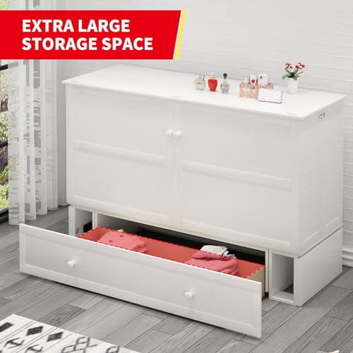 PUREMIND Queen Murphy Bed Cabinet with Mattress and USB Charging Station G362