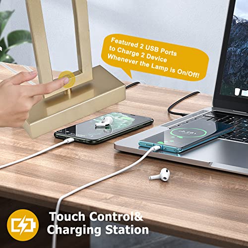 22" Touch Control Table Lamps with USB Ports, Dimmable, Gold & White V1178