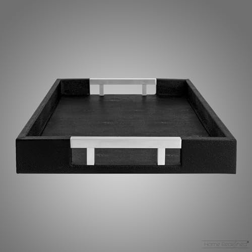 White Marble Faux Leather Decorative Tray with Handles D972626