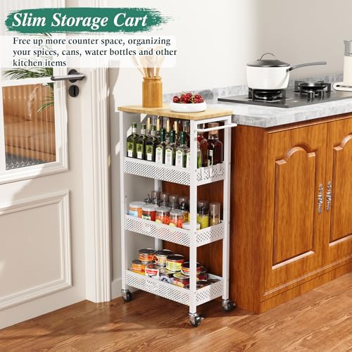 Utility Slim Storage Cart 4-Tier Rolling Cart with Wood Top A517006