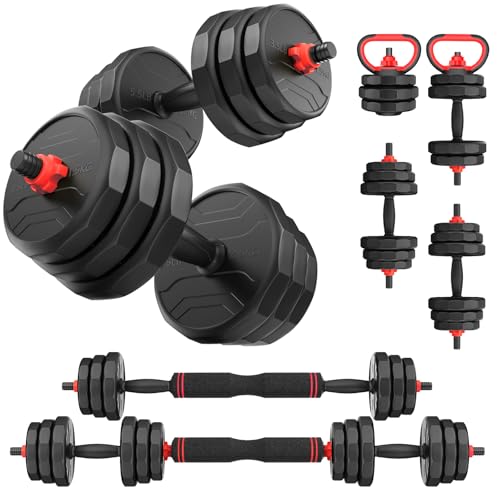 Adjustable Dumbbells 2-in-1 Set with Barbell & Kettlebell, 20-90lbs for Home Gym N35170