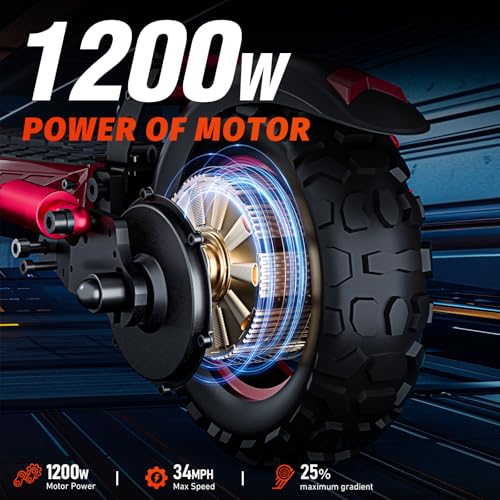 1200W Electric Scooter with Seat, 11" Off-Road Tires, 34MPH, 48V 18Ah, Foldable for Adults K21224