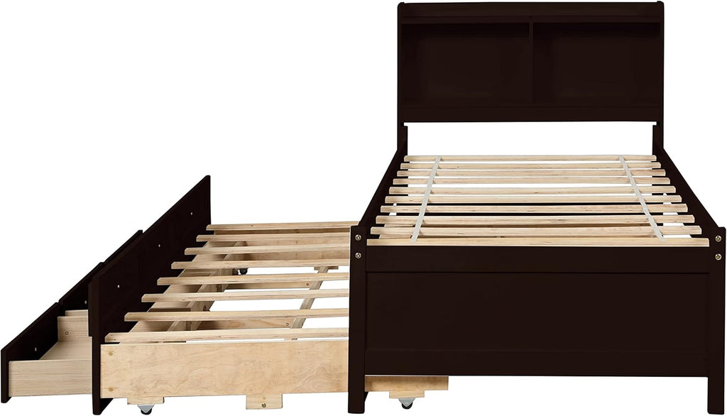 Twin Captain’s Bed with Bookcase Headboard and Trundle, Espresso K258180