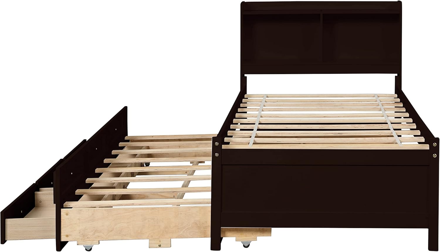 Twin Captain’s Bed with Bookcase Headboard and Trundle, Espresso K258180