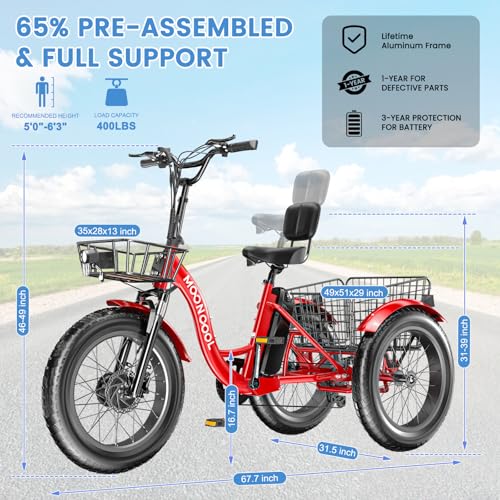 MOONCOOL Electric Tricycle for Adults 350W 36V Removable Battery 7 Speeds P222040