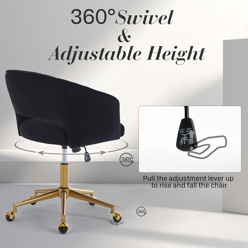 Modern Corduroy Swivel Desk Chair with Gold Base, Black Z8760