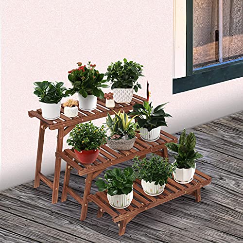 Ufine Freestanding 3 Tier Ladder Shelf Wood Plant Stand P18303