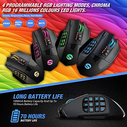 UtechSmart Venus Pro RGB Wireless MMO Gaming Mouse, 16000 DPI, 16 Programmable Buttons M66772