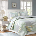 Cozy Line Home Fashions 100% Cotton Real Patchwork Reversible Quilt Bedding Set, Blue Grey Brown Plaid Grid Coverlet, Bedspread (Hank Patchwork, Queen-3 Piece)