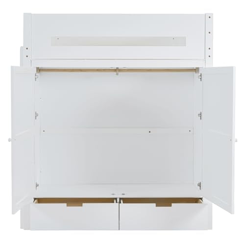 Harper & Bright Designs Twin Size Loft Bed with L-Shaped Desk and Stairs, Solid Wood, White D768
