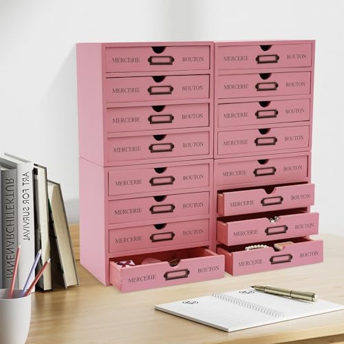 Vintage 16-Drawer Wooden Desktop Organizer with Iron Label Holders N538