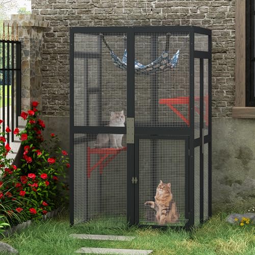 COZIWOW Catio Outdoor Cat Enclosure with Window Access, Wooden Kitty Cage, White T1021