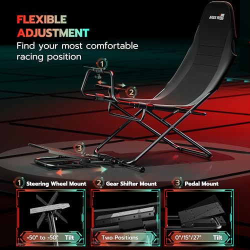 ARES WING Foldable Racing Simulator Cockpit with Seat, Compatible with Fanatec, Thrustmaster, Logitech, Moza P1582