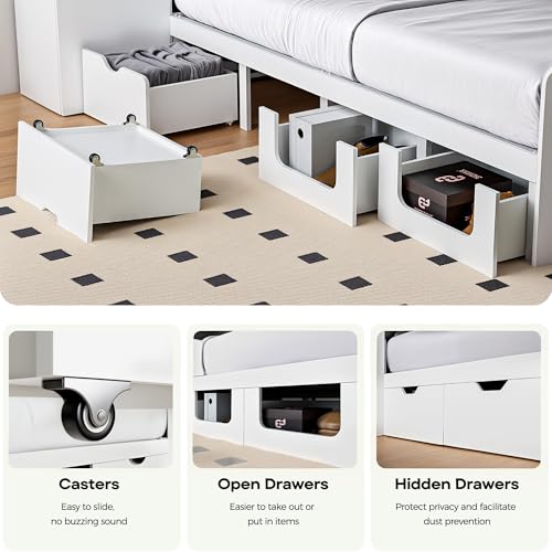 Full Platform Bed Frame with Foldable Desk, Storage Headboard, LED Light Y18160