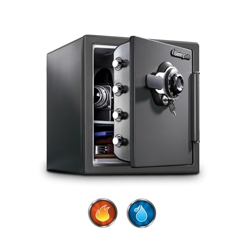 SentrySafe Fireproof and Waterproof Steel Home Safe with Dial Combination Lock & Sentry Safe Safe Box, Fireproof Waterproof, File Folder and Document Safe, Ex. 14.3 x 15.5 x 13.5, Black