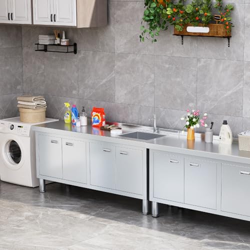 ZZV Freestanding Stainless Steel Utility Sink with Cabinet I631996