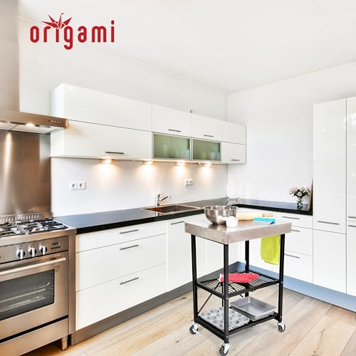 Origami Folding Kitchen Cart on Wheels, 3-Tier Rolling Cart Z2164