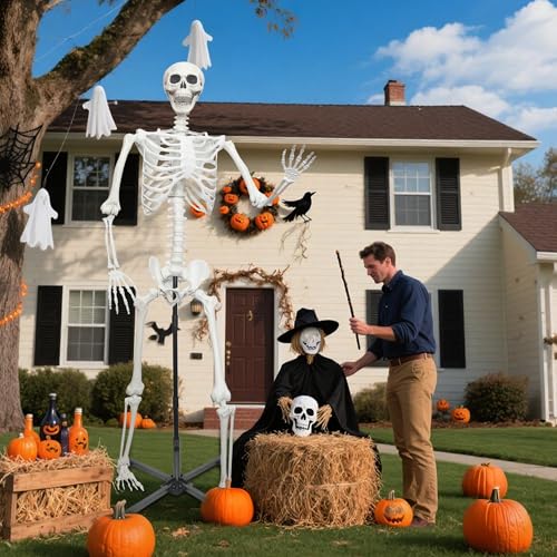 Halloween Skeleton Decoration 5.4ft Realistic Plastic with Movable Joints Gray U13918