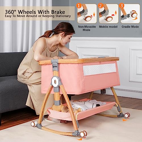 Baby Bassinet Bedside Sleeper with Wheels, 6 Height Adjustable, Light Grey L566