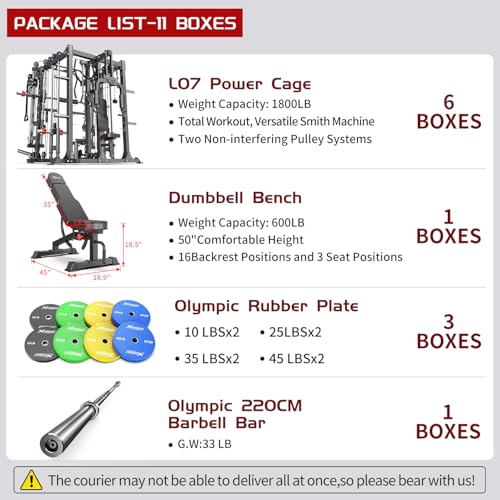 Power Cage Smith Machine Power Rack with Cable Crossover for Home Gym X175525
